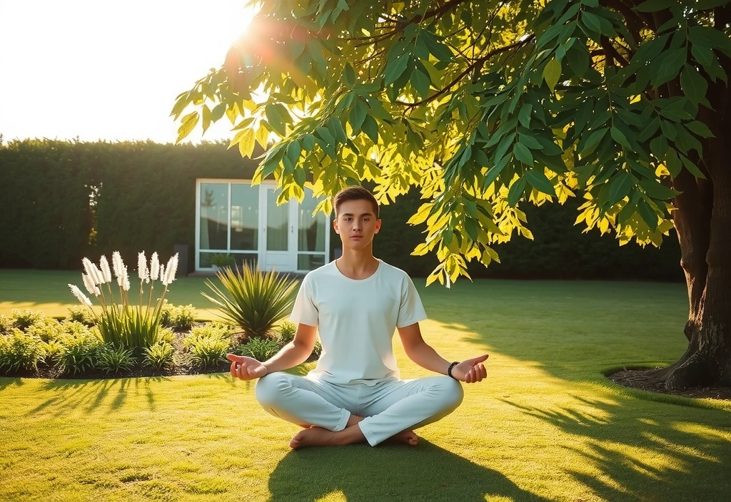 Osoba medytująca w spokojnym otoczeniu, symbolizująca zdrowie psychiczne